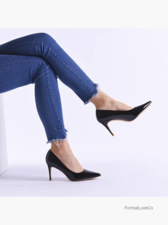Amazon.com | JENN ARDOR Women 3 Inch Stiletto Pumps, Closed Toe, Faux Leather, Formal Wedding Shoes
